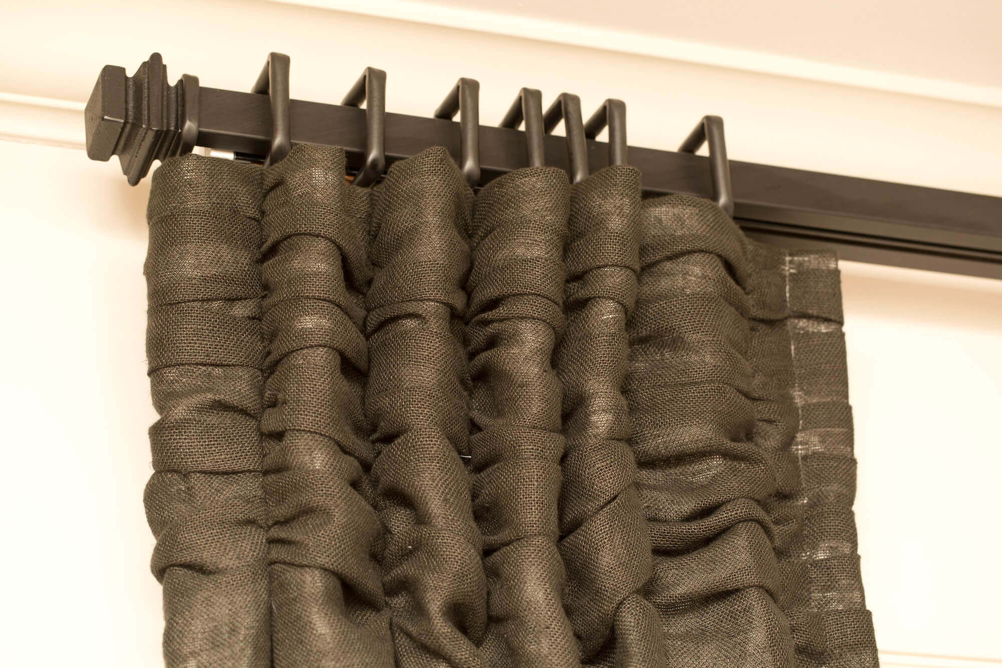 Close Up of Dark Burlap Drapes