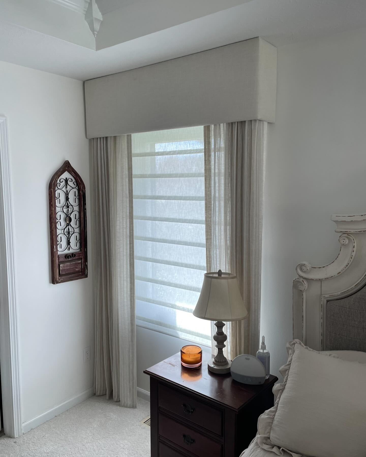 cornice with shades and drapes