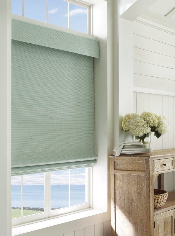 Green woven wood shade