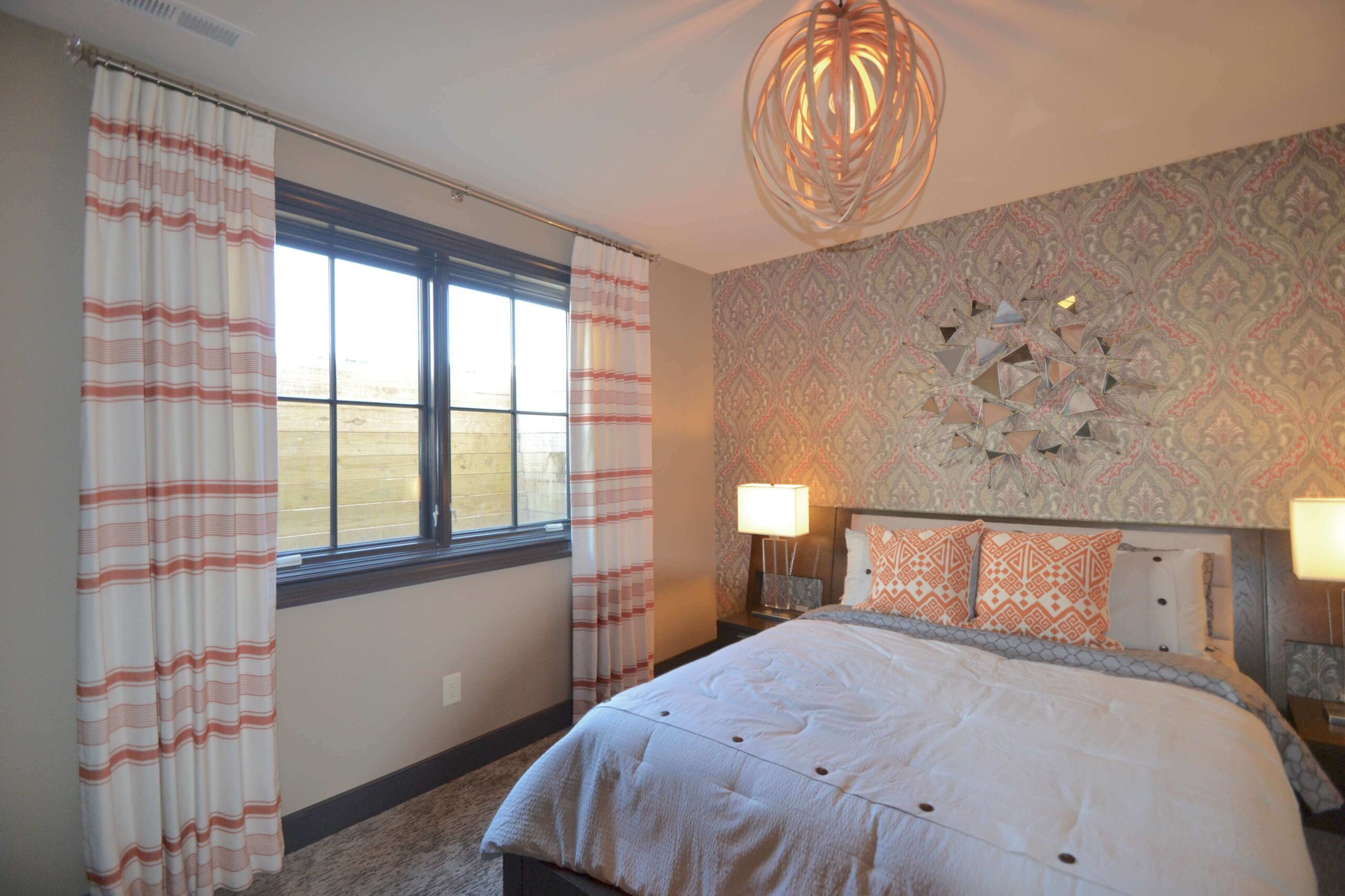 Home-a-Rama 2016 Gradison Home - Guest Bedroom with Mixed Patterns in Orange and Greys