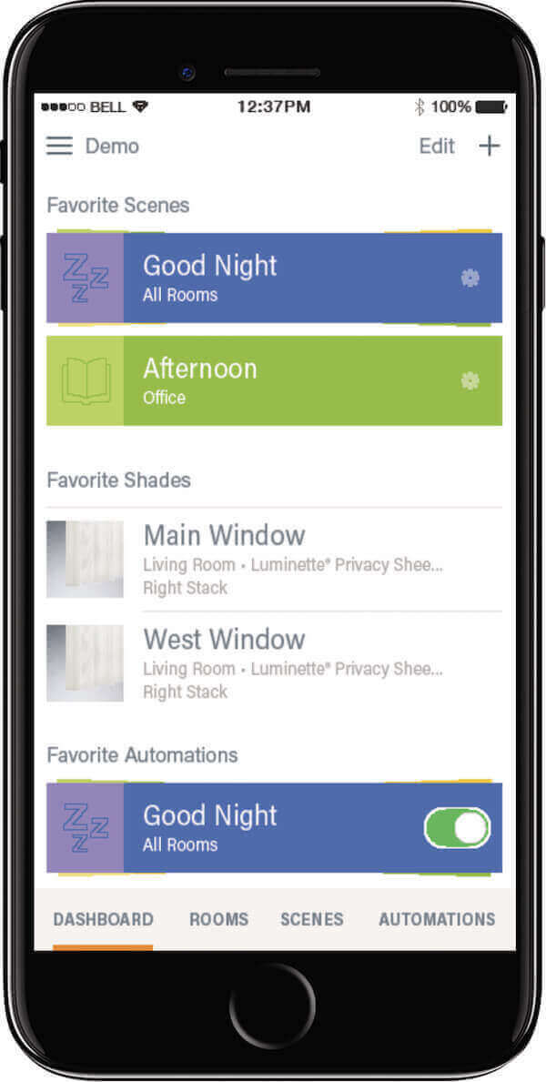 Hunter Douglas PowerView® Scene Controller viewed on a smartphone