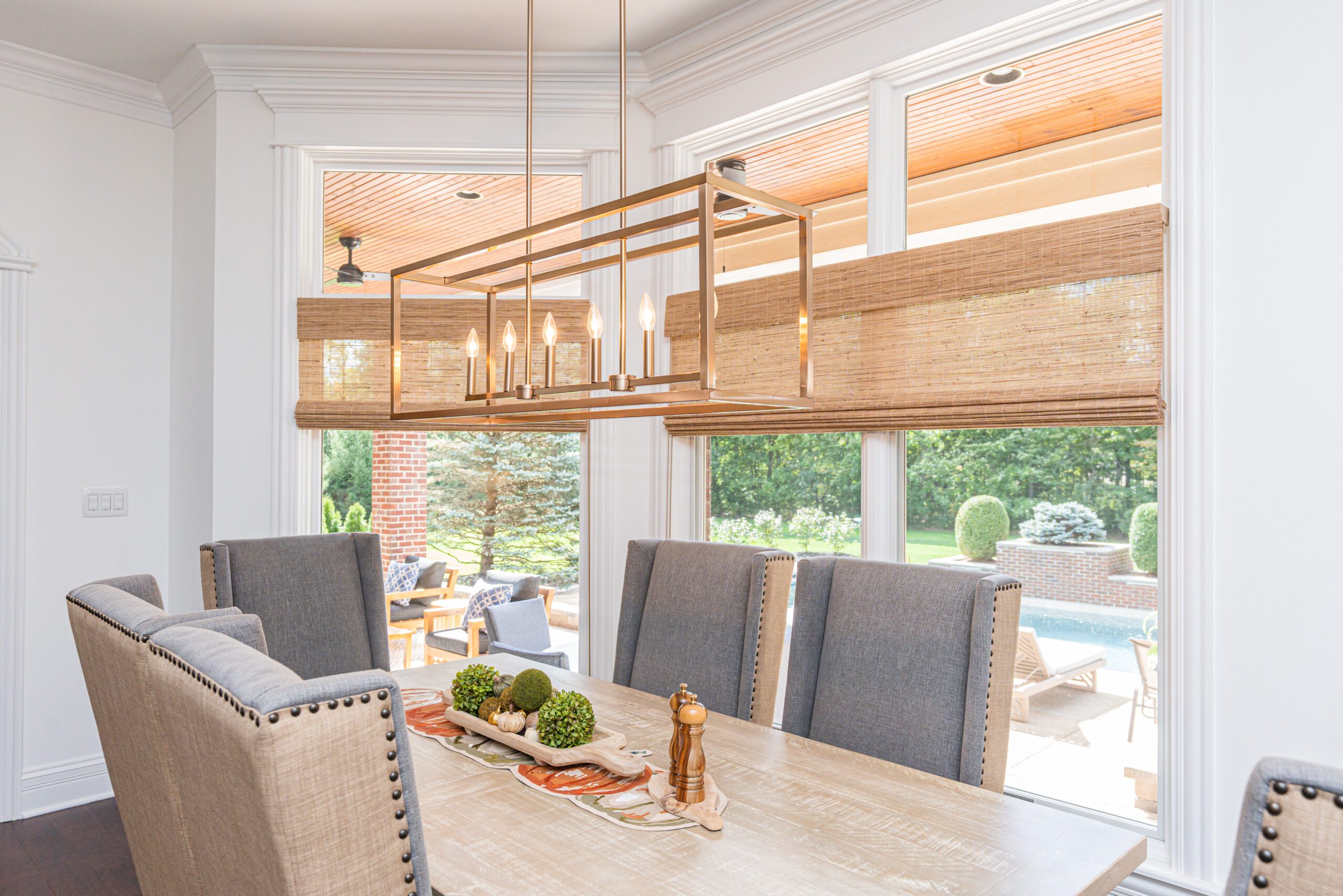 Woven wood shades in dining room